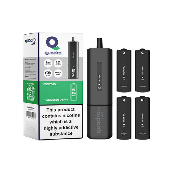 20mg Quadro 2.4K Pod Vape Kit 4 in 1 Black Series 2400 Puffs